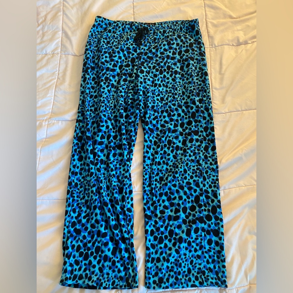Y2K blue and black cheetah print fleece pajama bottoms